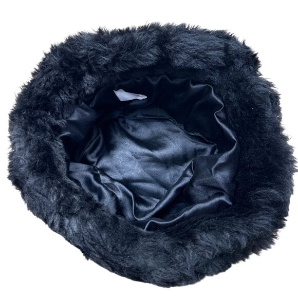 Black Faux Fur Bucket Hat One Size Fits Most Soft & Plush Material Lined - Picture 6 of 7